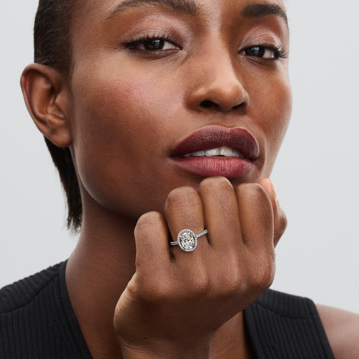 Ring – Sterling Silver – Oval Sparkling Halo Statement