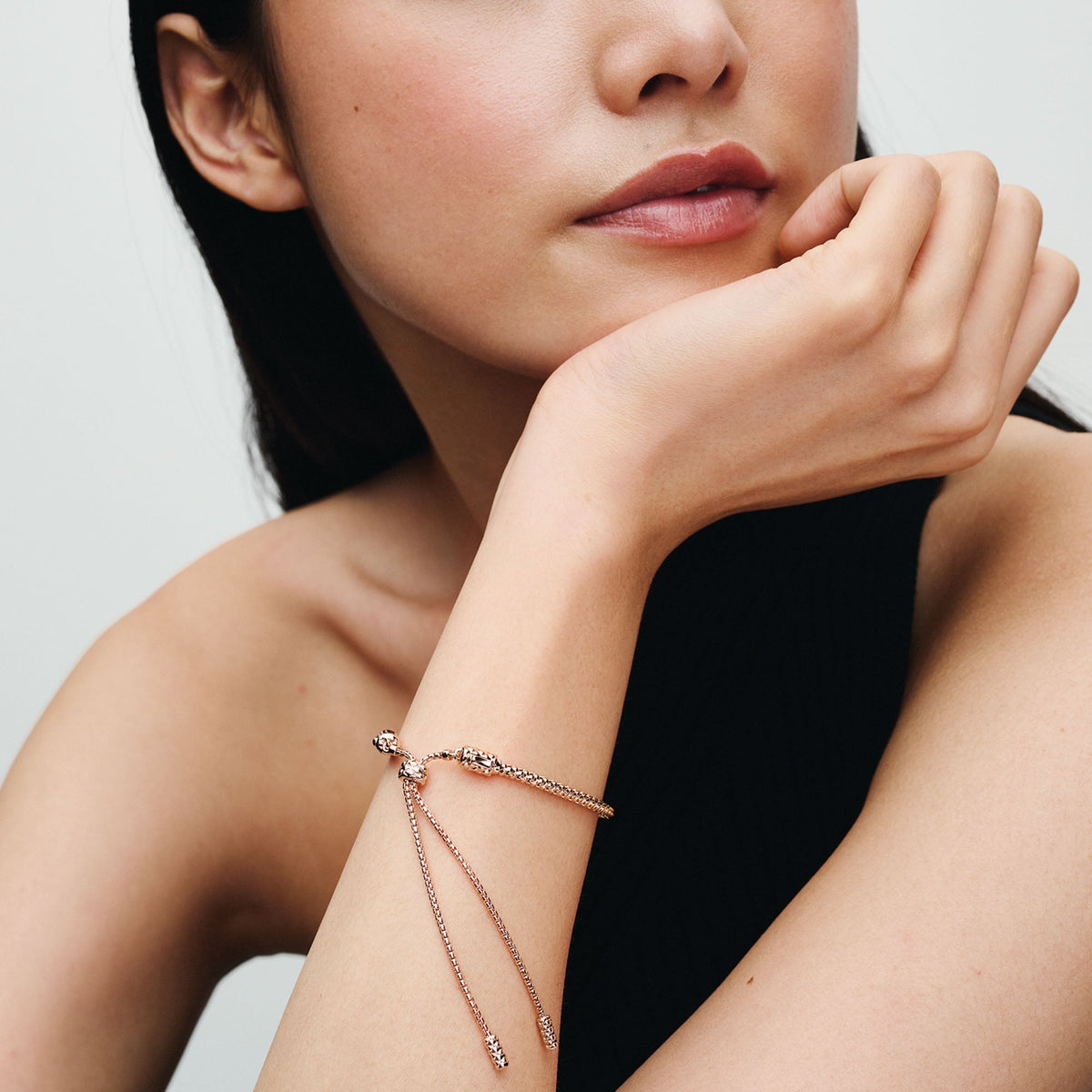 Bracelet – 14k Rose Gold-Plated – Studded Chain Slider