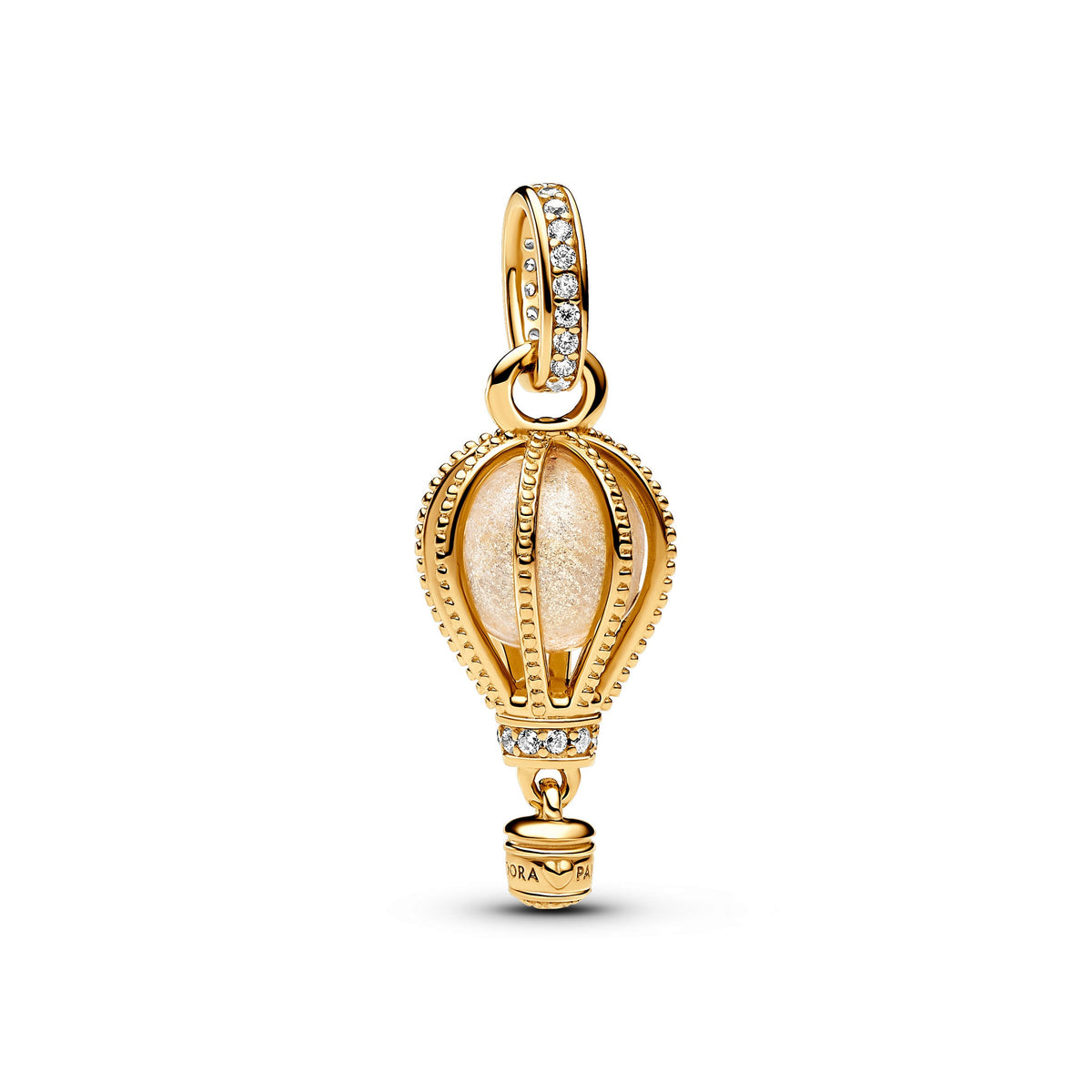 Dangle Charm – 14k Gold-Plated – Sparkling Clear Hot Air Balloon