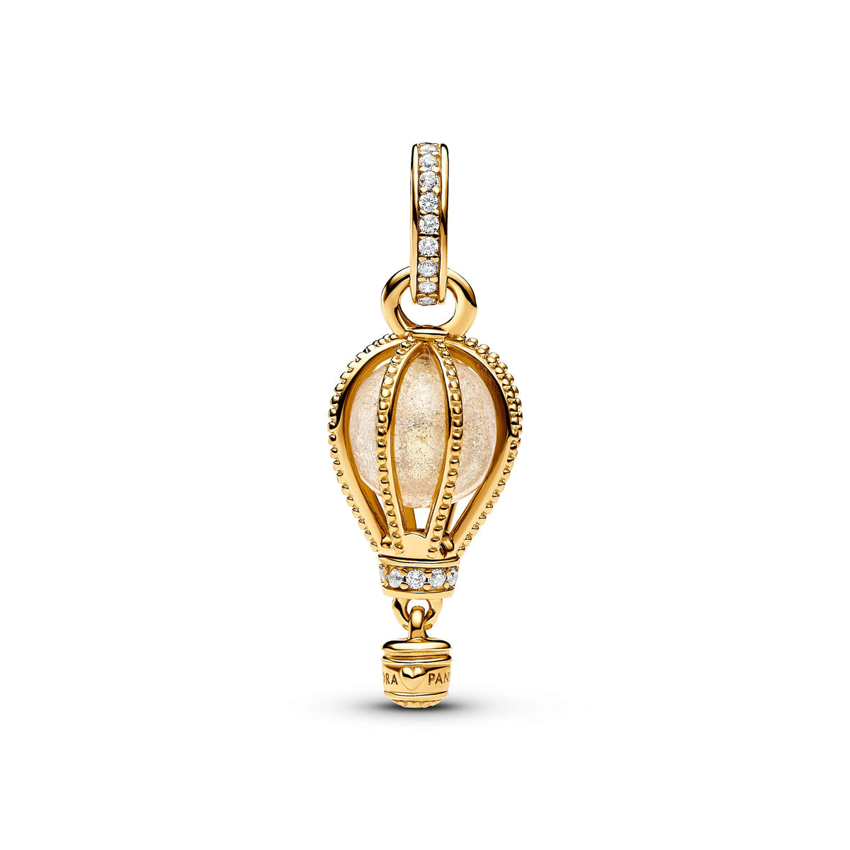 Dangle Charm – 14k Gold-Plated – Sparkling Clear Hot Air Balloon