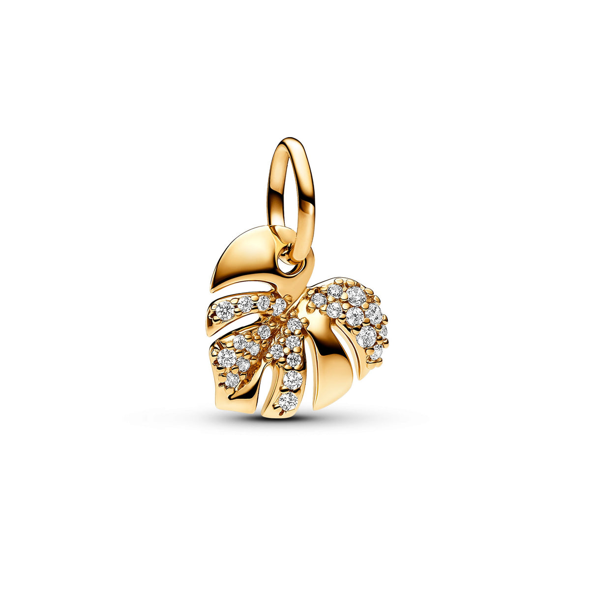 Dangle Charm – 14k Gold-Plated – Sparkling Monstera Leaf