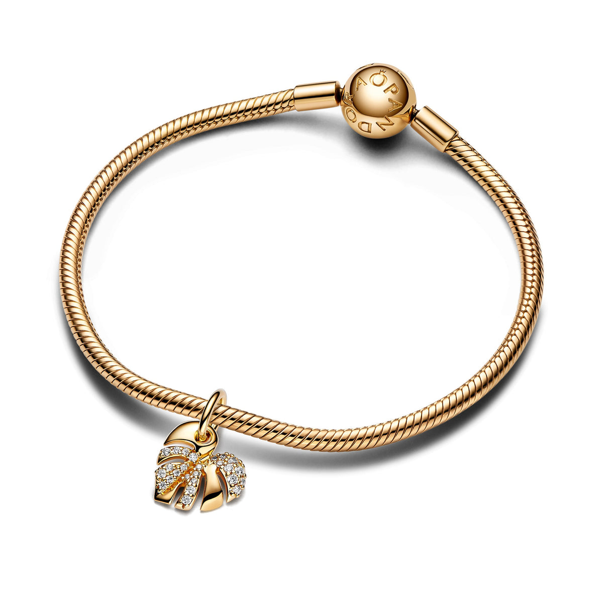 Dangle Charm – 14k Gold-Plated – Sparkling Monstera Leaf