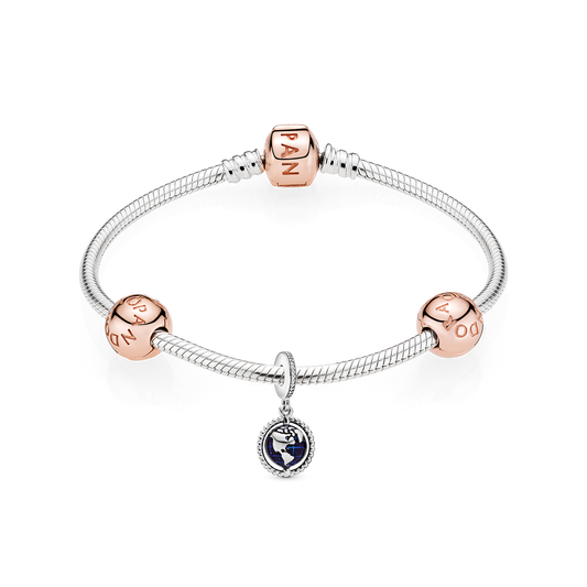 Bracelet – 14k Rose Gold-Plated – Travel the World and Charms Set