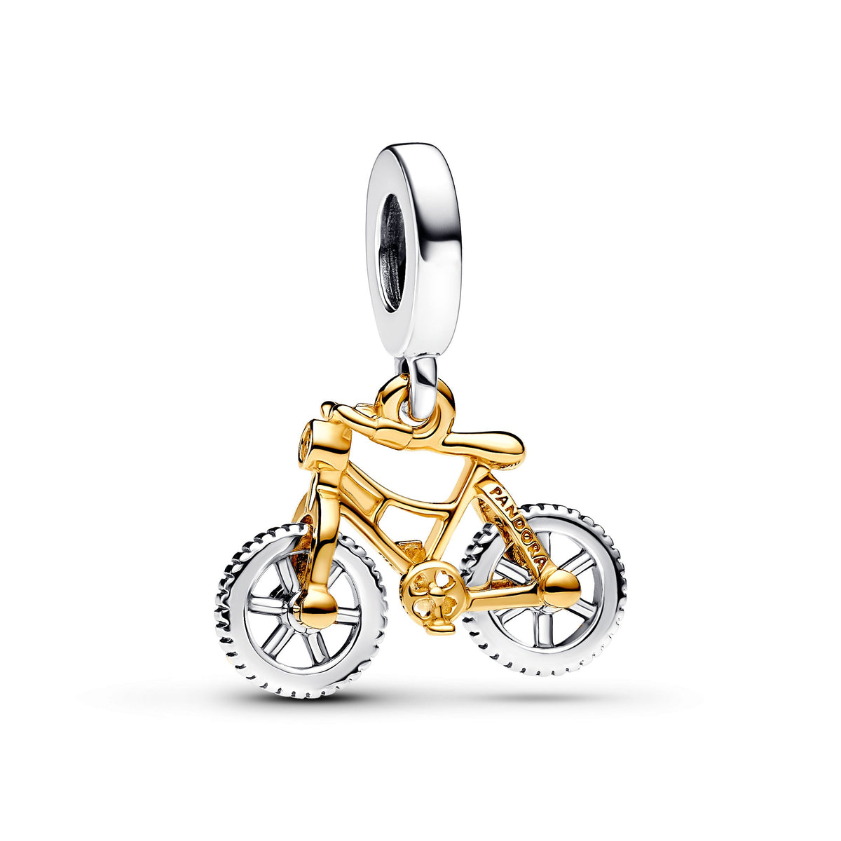 Dangle Charm – 14k Gold-Plated – Two-tone Spinning Wheels Bicycle