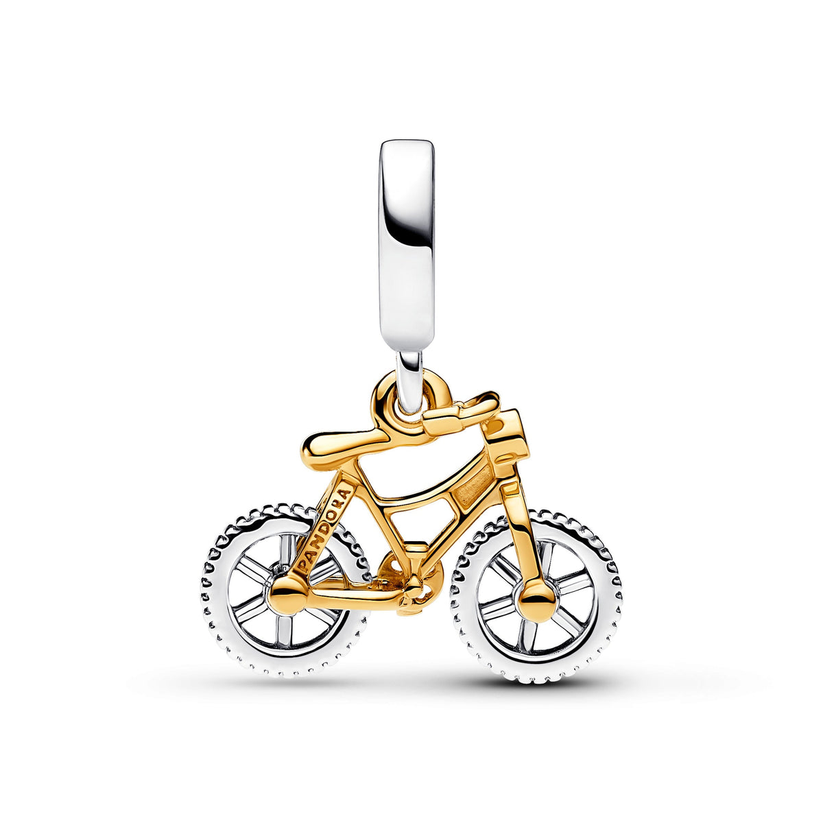 Dangle Charm – 14k Gold-Plated – Two-tone Spinning Wheels Bicycle