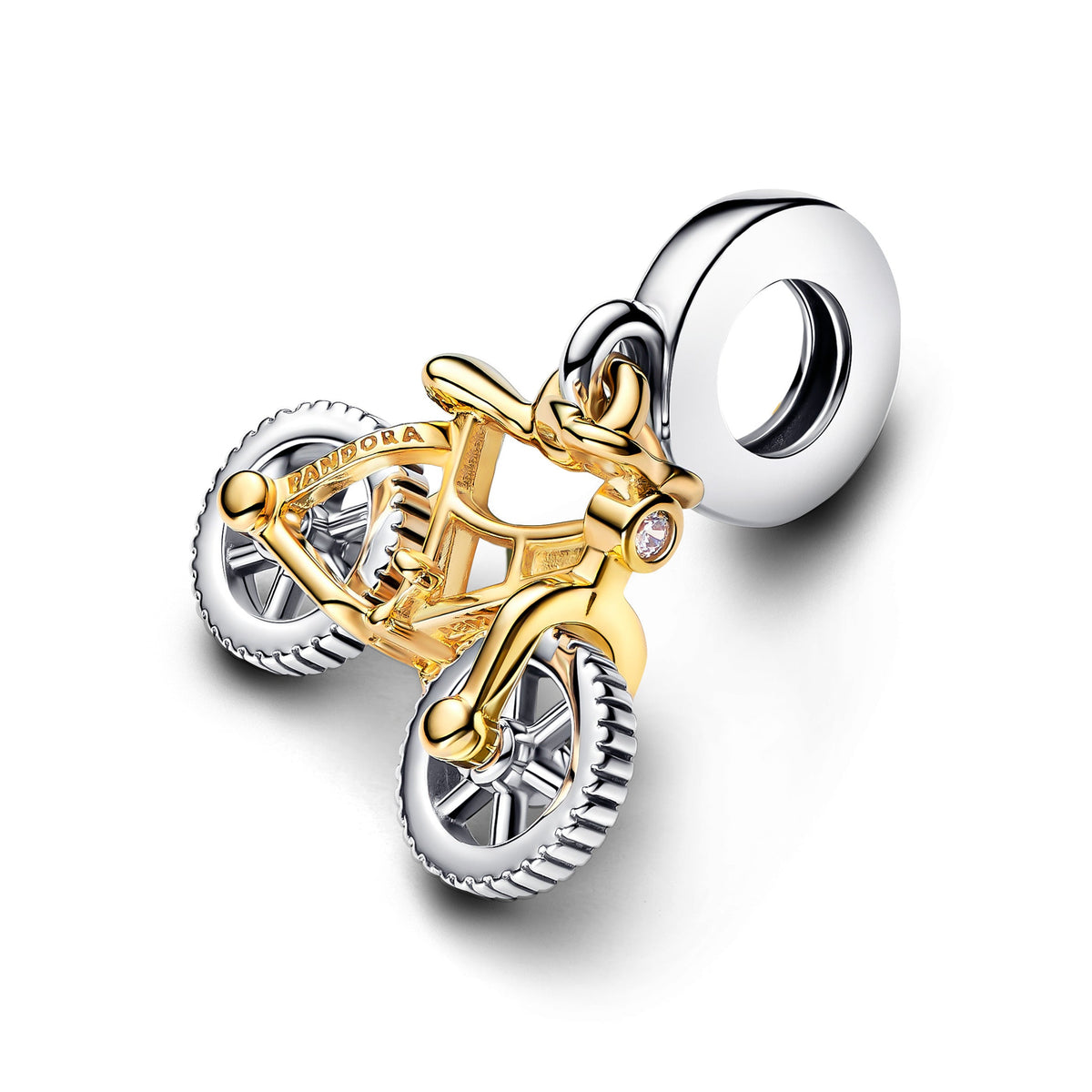 Dangle Charm – 14k Gold-Plated – Two-tone Spinning Wheels Bicycle