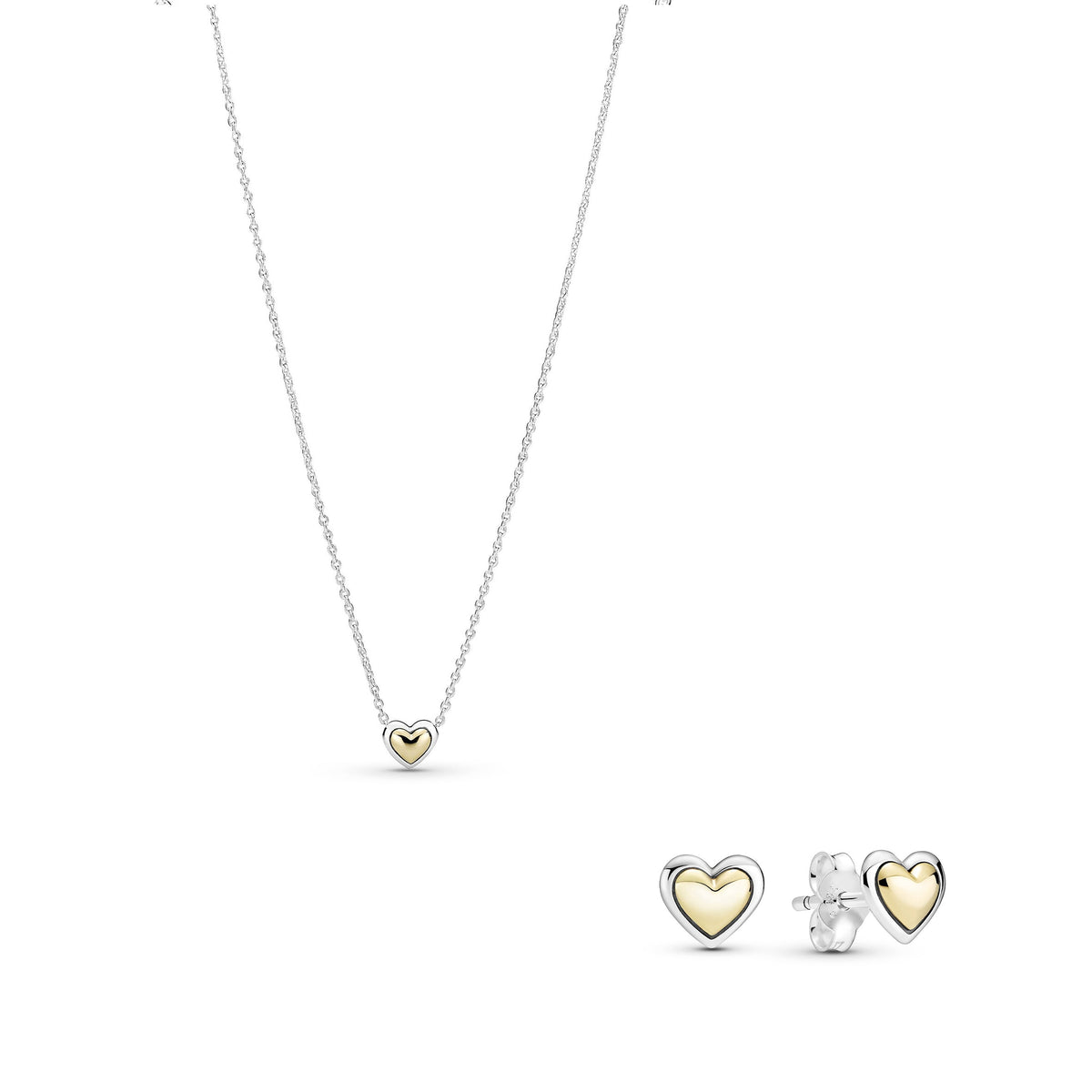 Necklace – 14k Gold-Plated – Heart Sterling Silver and 14k Gold & Earring Jewellery Set